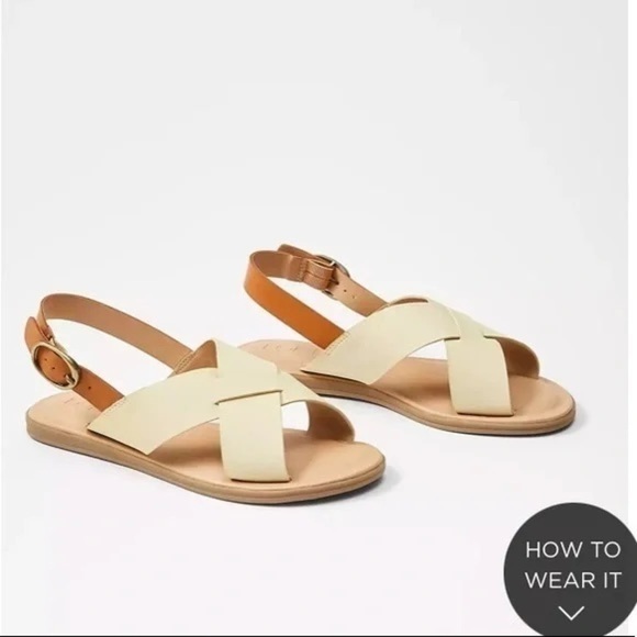 LOFT Criss Cross Flat Strappy Sandals, Cream/Tan, Size 10M - Picture 1 of 12